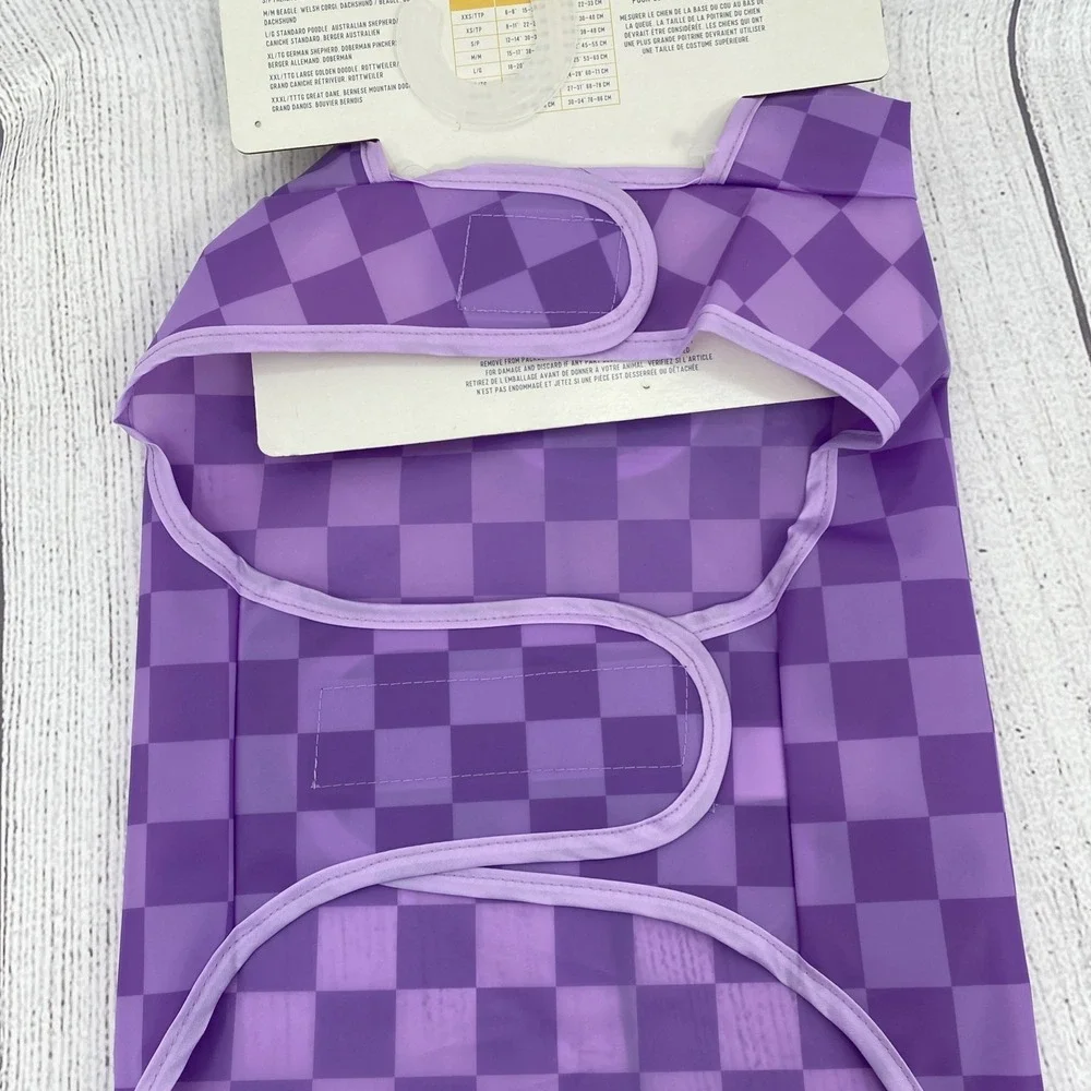 C&C California Dog Rain Coat MEDIUM Purple Checkered Waterproof Hooded Jacket